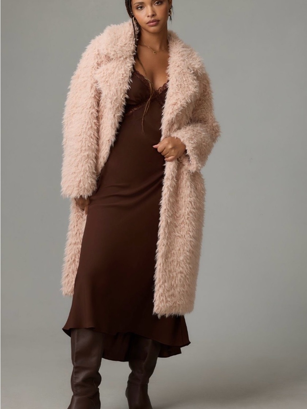 Anthropologie Blush Faux-Fur Long Coat 2X